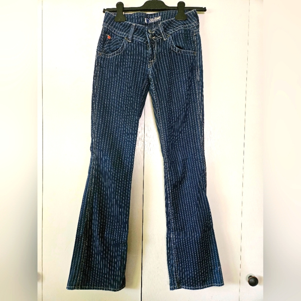 Hudson Navy Blue Pinstripe Stretch Denim Boot Cut Jeans Size 24"